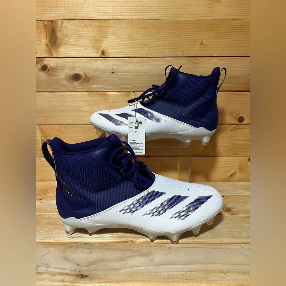 New Adidas ADIZERO Chaos High-Top Football Cleats White/Purple IG3459 Mens 12 - Picture 2 of 9